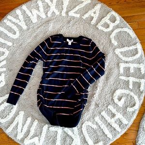 Motherhood Maternity sweater. Size small. Navy blue with pink stripes.